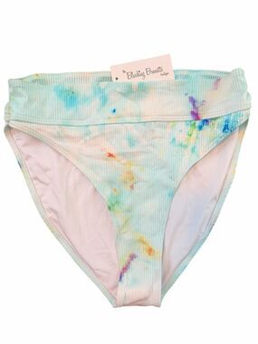Blushing Brunette Ribbed High Waisted Pastel Tie Dye Bikini Bottom Women Sz L